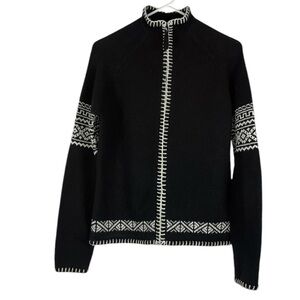 Valerie Stevens Casual zip close long sleeve cardigan Sz S Blk/white trim